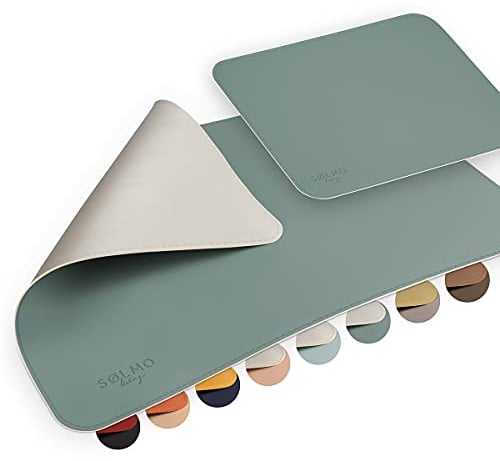 sølmo I Designer Desk Mat [60 x 35 cm] with Mouse Pad I PU Leather Wipe Clean I Large Desk Mat with Edge Protection (Petrol/Grey)