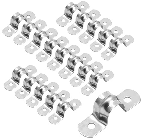 Bonsicoky 30 Stück M20 starre Rohrbänder, 2 cm, Edelstahl, 2 Löcher, U-Halterung, Rohrschelle zur Befestigung von Rohren oder Kabeln, 1,2 cm Breite