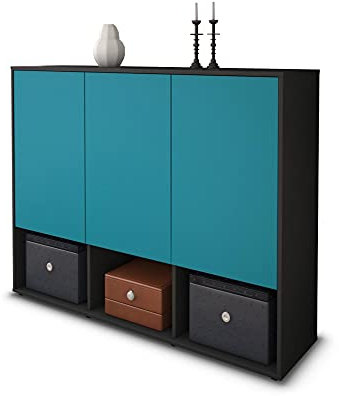 Stil.Zeit Highboard Kommode MEA, Korpus anthrazit matt, Front Farb-Design Lagunenblau (136x108x35cm), Push-to-Open Technik & Leichtlaufschienen