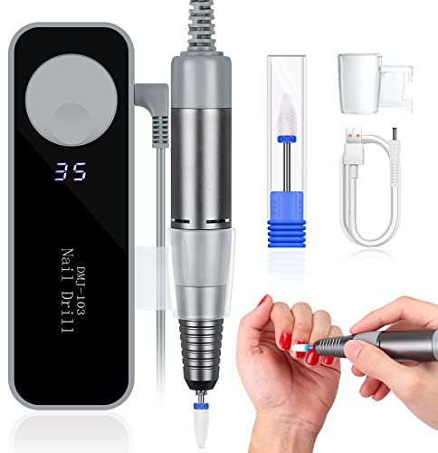 Saviland Electric Nail Drill 35000RPM Portable Nail File Rechargeable Grey Nail Buffer Manicure Pedicure Tools Nail Supplies Kit Set Acrylic with Everything for Nail Care Nail Art