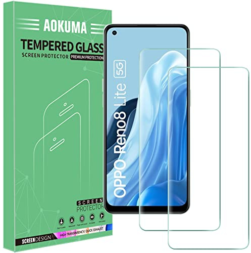 AOKUMA Verre Trempé compatible OPPO Reno 8 Lite 5G, [Lot de 2] Protection d'écran Pour OPPO Reno 8 Lite 5G [0.26mm] [Extrêmement résistant aux rayures] [Haute définition][Facile à installer]