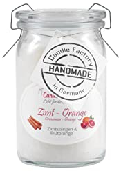Candle Factory Baby Jumbo Duftkerze aus pflanzlichem Stearin im hitzebeständigen Glas der Marke Weck®, bis zu 24h Brennzeit, Duft: Zimt Orange