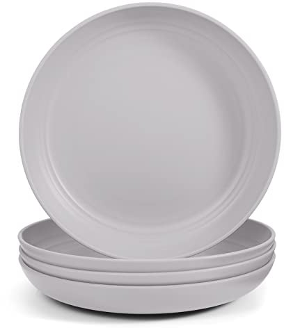 Odoland 19.5cm Lightweight Unbreakable Deep Dinner Plates Ultra-Durable Service Plate Dishwasher & Microwave Safe, BPA Free, for Family Indoor Outdoor Easy to Clean 4pcs Grey