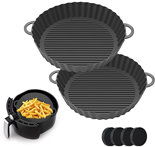 KAMEUN Air Fryer Silicone Liner, Round Airfryer Baskets Trays, Reusable Air Fryer Accessories for Oven Microwave Kitchen, Heat-Resistant & Easy to Clean, 2 Packs, 8.26In,Grey