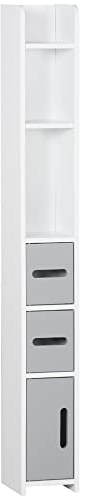 kleankin Columna de Baño Mueble de Baño con 3 Puertas 3 Estantes Abiertos y Sistema Antivuelco Armario de Baño Estilo Moderno 15x17x120 cm Gris