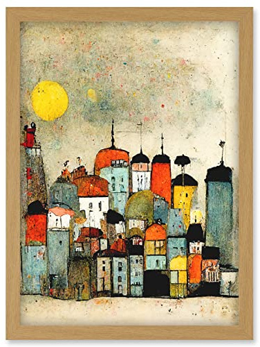 Doppelganger33 LTD Mid Day Sun Town Skyline Artwork Framed Wall Art Print A4