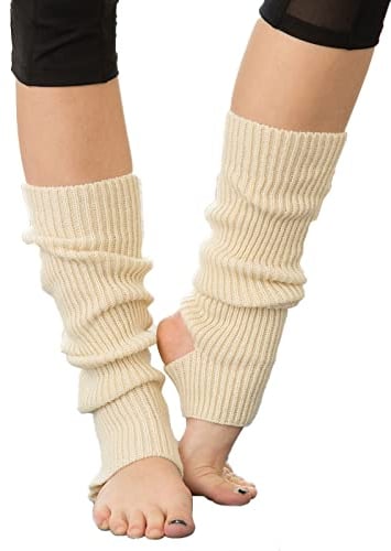 JK Home 43cm Long Warm Comfortable Footless Knitted Yoga Socks, Ankle Cuffs Heaters Knit Crochet Women Girls Leg Warmers, Chunky Boot Cuffs Women's Gaiters for Dance
