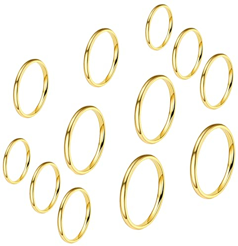 VELESAY 12 Pezzi Acciaio Inossidabile Anelli Impilabili Donna Ragazze Midi Band Anello Semplice Knuckle Ring per Donna Comfort Fit Argento/Oro