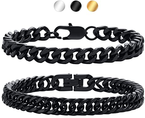 Armband Herren Jungs Edelstahl 2 Stücke- Herrenarmbänder Silber/Schwarz/Gold Herren Armband Panzerkette 19/21/23 cm Geschenk für Ihn DAD Freund Ehemann Bruder (Schwarz, Zentimeter, 19.00)