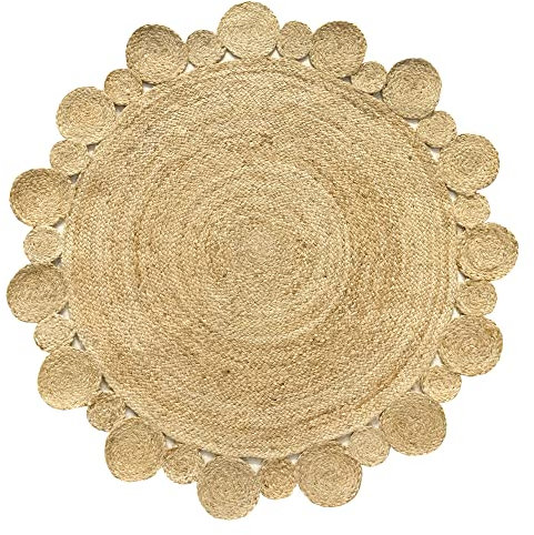HAMID - Jute Teppich Runden, Medina, Teppich 100% Weiß und Natur, Jutefaser Handgewebt, Weicher Teppich und Hohe Festigkeit für Wohnzimmer, Esszimmer, Schlafzimmer, FlurTeppich - (120x120cm)