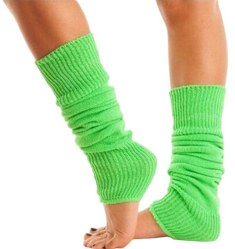 Lizzy Leg Warmers Rainbow Florescent Stripe | 80s Neon Teen Womens Adult Girl Fancy Dress Accessories Dance ware Hen Party Tutu Accessory | One Size (Neon Green)