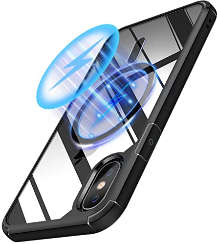 TENDLIN Magnétique Coque pour iPhone XS Max [Compatible avec MagSafe] Ne Jaunit Jamais Étui Antichoc avec Dos Rigide Transparent et Côtés en TPU Souple Protection Coque iPhone XS Max - Noir