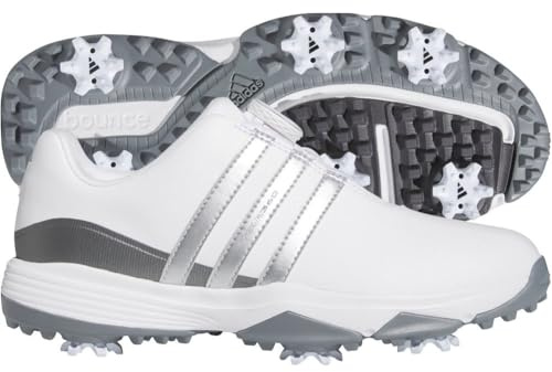 adidas - Zapatillas de golf para niño Tour360 24 Boa, Zapatos Blanco Plata Metálico Hierro Metálico, 5.5 Little Kid