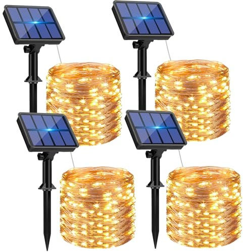 btfarm 4 Pack Solar String Lights Outdoor - Total 132FT 320LED Solar Fairy Lights Outside Waterproof 8 Modes, Copper Wire Solar Powered Twinkle Light for Garden Tree Christmas Wedding Party,Warm White