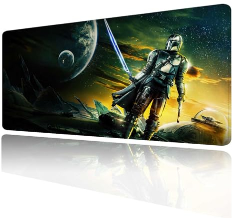 Jasuine XXL Extra Large Gaming Mouse Pad Mandalorian-Custom Desk Pad,Mousepad Non-Slip Rubber Base & Stitched Frame Mouse Mat,Portable Desk Mat Computer Keyboard Mice Laptop and PC,31.5X15.7 inches