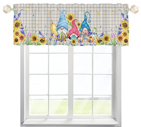 MYSLC Scheibengardinen Bistrogardine Kurze Fenster Thanksgiving Kürbis Sonnenblumen Lavendel Blumen Plaids Tartan Behandlung Vorhänge Schiebevorhänge Kurz Vorhang Fenstervorhang
