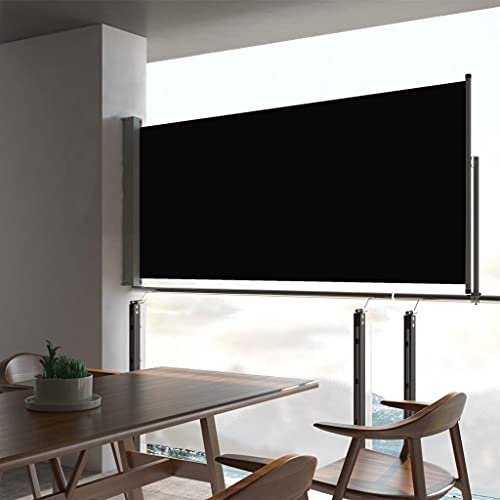 WIFESE Toldo Lateral retráctil de jardín Negro 60x300 cm Toldos Laterales Exterior Toldo Horizontal Exterior Toldos Cortavientos Separador Terraza Exterior Toldo para Patio Balcon Jardin