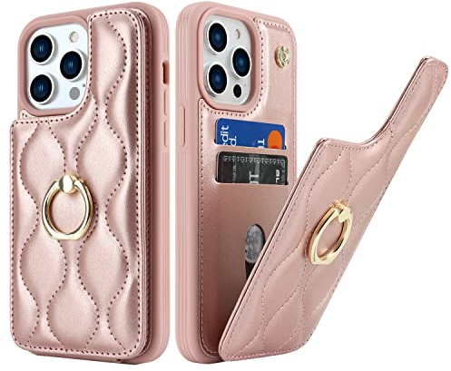 SailorTech iPhone 12 Pro Max Hülle mit Kartenhalter für Frauen, iPhone 12 Pro Max Handyhülle Ring-Ständer [Kartenfach] [Standfunktion] Niedliche und modische Tasche für iPhone 12 Pro Max-Roségold