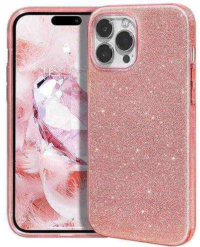 MATEPROX Compatible with iPhone 15 Pro Case, Sparkly Bling Cute Glitter Cover with 3 Layer Hybrid, Anti-Slick Protective Case for iPhone 15 Pro 6.1'' 2023-Pink
