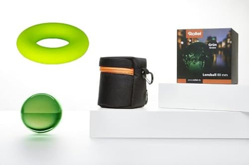 Lensball von Rollei - 80mm Vollglaskugel, Foto-Kugel mit Aufbewahrungstasche, Mikrofaser Reinigungstuch und gratis Silikonring zum Fixieren der Glaskugel (Grün)
