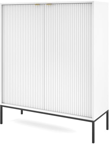 Selsey Vellore Highboard Hochkommode, Weiß mit geriffelten Fronten, 104 cm