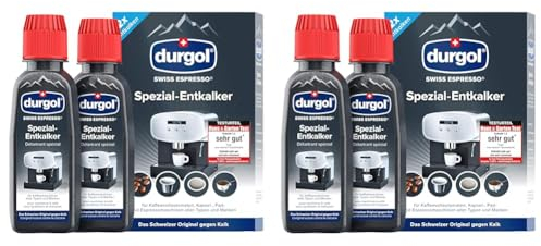 durgol swiss espresso Spezial-Entkalker – Kalkentferner für Kaffeemaschinen aller Typen und Arten – Einfache Reinigung ohne Einwirkzeit & Rückstände – Deutsche Version – 2x125ml (Packung mit 2)