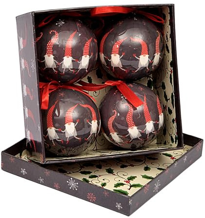 Ciao- Set 4 sfere decoupage ornamentali Black Christmas (Ø7,5cm) con nastro in tessuto per albero di Natale in giftbox