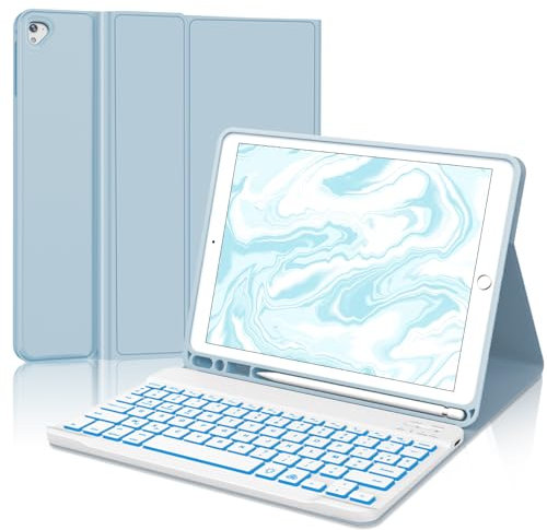 SENGBIRCH - Funda de teclado para iPad de 9,7 pulgadas, teclado francés AZERTY para iPad de 6ª, 5ª generación, iPad Pro de 9,7 pulgadas, iPad Air 2, iPad Air, teclado Bluetooth desmontable