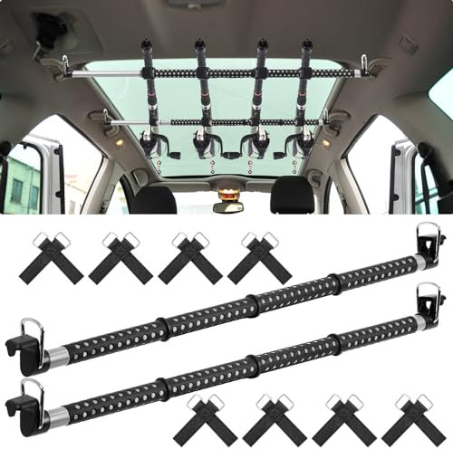 Yoande Angelrutenhalter für Auto, strapazierfähig, mit 8 Gurten, verstellbar, 89,9 bis 162,5 cm, Stangen-Organizer, Kleiderstange für Auto, SUV, Wagen, LKW, Transporter, 2 Stück