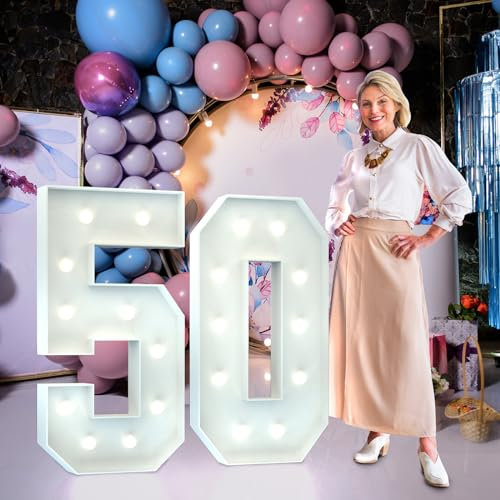 50th Birthday Decorations for Women Men: Light Up Numbers Large 4FT 50th Wedding Anniversary Party Decor Big Marquee Number for 50th Birthday Balloons Gift Cardboard Mosaic Balloon Arch Pre-cut Foam
