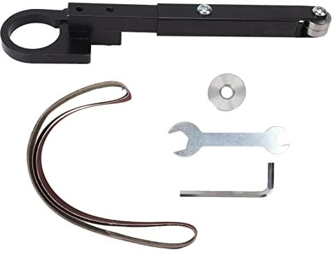 Ausla Belt Sander Adapter, Low Noise Steel Belt Sander Attachment for Model 100 and 125 Angle Grinder, Includes Plate, Wrench, Main Shaft, Belt, Hex Wrench