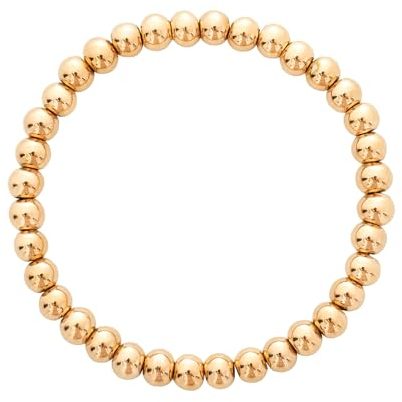 BaubleStar Damen 6mm Beads Armband Golden Gold Kugelarmband Pärchen Perlenarmband Armkette aus Edelstahl Kugel Geschenk Schmuck für Frauen Mädchen