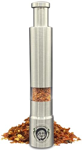 UNCLE SPICE® Habanero Chili Flocken in Einhandmühle aus Edelstahl als Probierset - ca. 4g sehr scharfe Chiliflocken in praktischer Einhandmühle - Ideal zum BBQ und für Grillfeste als Mitbringsel