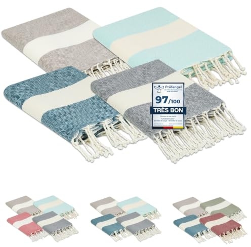 furora Holiday Strandtuch groß 100x200 cm: Baumwolle (4er Set), leicht lang dünn kompakt | Fouta Strandhandtuch XXL, Hamamtuch Saunatuch | Damen & Herren Badetuch Stranddecke - Urlaub Must Haves