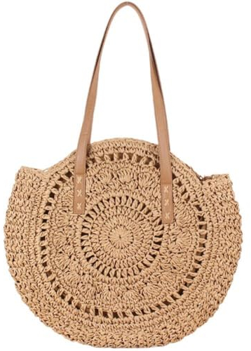 Generic Stroh-strandtasche, Runde Gewebte Tasche, stil, geldbörse, Rattan-strandtasche, Handgefertigte Umhängetasche, Urlaubs-freizeittasche Für Den Sommer