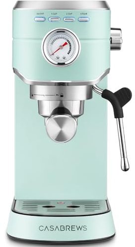 CASABREWS Máquina de café espresso de 20 bares, máquina de capuchino con espumador de leche, máquina de café espresso de acero inoxidable para el hogar, máquina de café espresso con tanque de agua