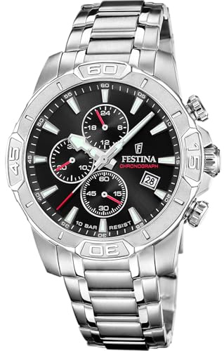 Festina Herrenuhr Analog aus Edelstahl 316l Silberfarben F20704/3 | Quarzwerk, Chronograph, Kalender, Robustes Mineralglas