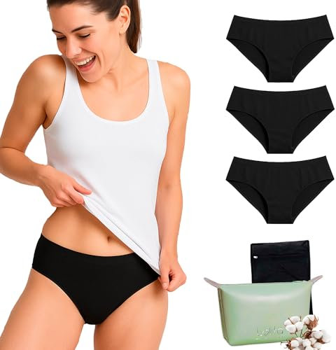 Lolita® Culotte Menstruelle Lot de 3 - Protection Hygiénique Lavable avec 4 Couches Absorbantes - Équivalent à 2 Tampons - Slip Menstruel Confortable pour Flux Légers à Modérés
