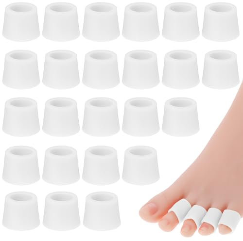 24Pcs Pinky Toe Sleeve Protector, Silicone Toe Caps Breathable Toe Tube Pads Gel Toe Covers for Corn, Hammer Toes, Blisters, Bunion, Toenails Loss and Friction - Toe Cushions for Pain Relief (White)