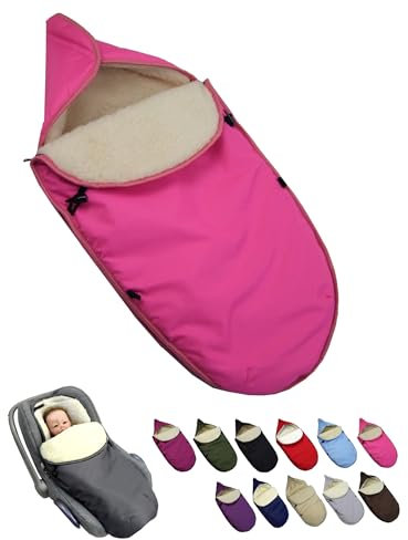 BambiniWelt Winterfußsack für Babyschale & Kinderautositz – universal für 3- & 5-Punkt-Gurtsysteme – Gruppe 0+ – Lammwolle, waschbar – warm & bequem für unterwegs, Farbe: pink