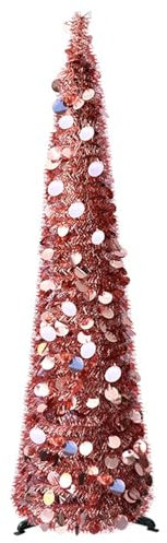 Árbol de Navidad emergente de 4.9 ft, árbol de Navidad de oro rosa con soporte, magnífico árbol de Navidad artificial plegable para decoraciones navideñas, para decoración de fiestas en interiores