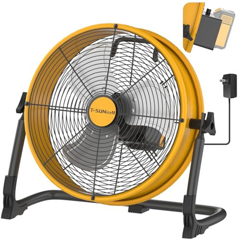 Ventilatore da pavimento a batteria da 40,6 cm per batteria Dewalt 20 V Max, ventilatore portatile con adattatore CA e uscita USB, in metallo industriale ad alta velocità, ventilatore senza fili per
