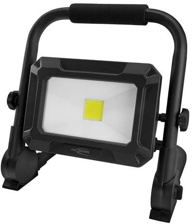 ANSMANN Lámpara de trabajo LED, compatible con paquetes de baterías de 18 V, incluye placas adaptadoras para Bosch, Makita, Milwaukee/Dewalt, 3000 lúmenes, resistente foco de construcción para taller,
