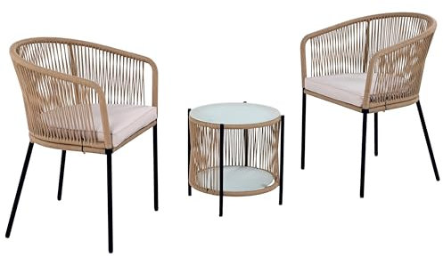 ESTEXO Bistro Set Balkonmöbel Sitzgruppe Outdoor Gartenset 2 Personen Rope Gartenset (Beige)