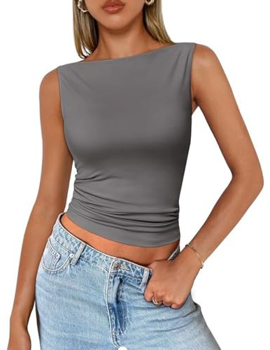 ABINGOO Tank Tops Damen Sexy Ärmellos U-Boot Ausschnitt Sommer Oberteil | Sexy, Ärmellos, U-Boot Ausschnitt, Sommer Y2K, Einfarbig Slim Fit Elegant Crop Top