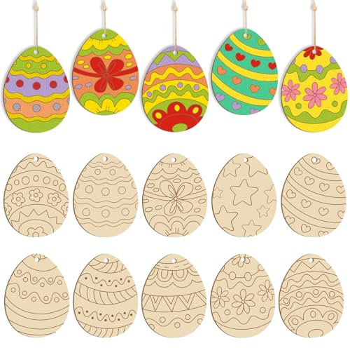 Große Größe 7 Zoll Holzanhäger Ostern Bateln Kinde, DIY Hasen Bume Basteln zum Balen Holz Anhänger für Kinder Osteier（10 Stück ）