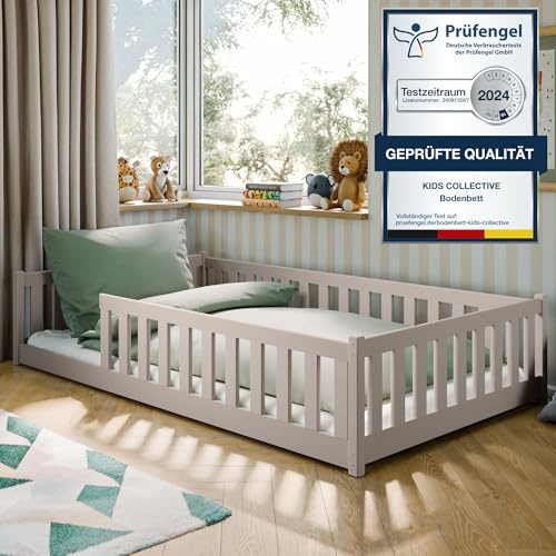Kinderbett Bodenbett 120x200 cm mit Matratze Rausfallschutz & Lattenrost Montessori Bett Bed Gitterbett Kinder Jugendbett Einzelbett | Kaschmir weitere Größen 80x160 | 90x200 | 140x200 cm