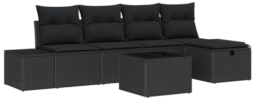 vidaXL Garten-Sofa-Set 6 pcs Schwarz 55 x 62 x 69 cm Poly Rattan, Garten-Sofaset, Außenlounge, bequem, Rattan, Sitzplatz auf der Terrasse, Poolbereich