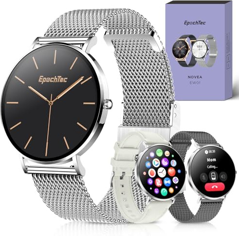 EpochTec NOVEA Damen Smartwatch, 1.32 Touchscreen Rosegold Armband Rund - Bluetooth Anrufe, 100+ Sportmodi, Schrittzähler, SpO2, IP68 Wasserdicht, Kompatibel mit iOS Android
