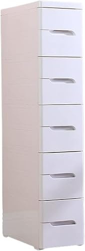 20cm Breiter Spalt Schublade Aufbewahrungsschrank Badezimmer Nachttisch Schmaler Spalt Aufbewahrungsschrank Küche Regal, White, 5 Layers